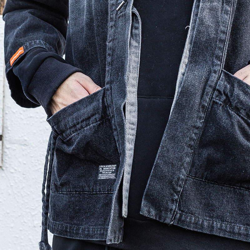Japanese Kimono Jacket Gradient Color Hip Hop Men Denim Jacket Streetwear Harajuku Japan Style Cardigan Jean Vintage