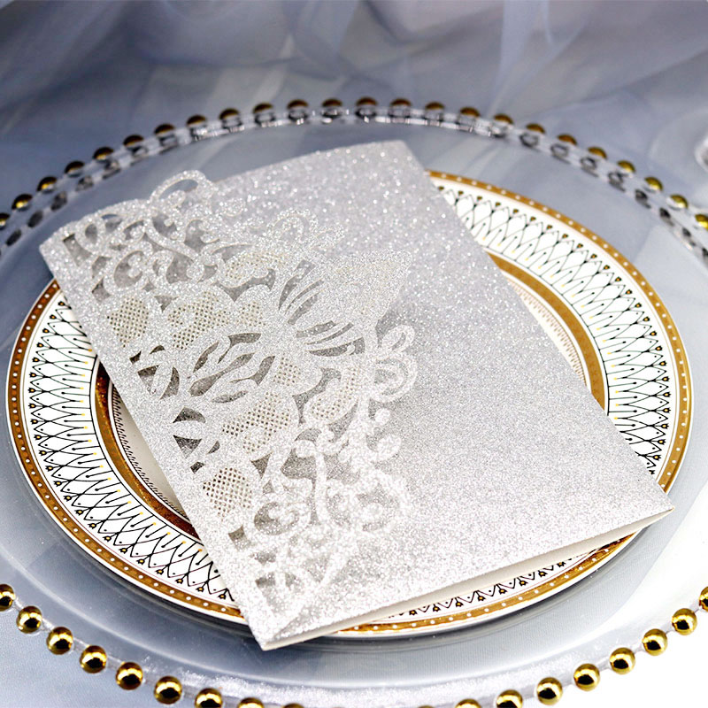 10pcs/set Laser Cut Wedding Invitations Card Elegant Lace Favor Rose Gold Silver Business Cards Wedding Party Decor Supplies