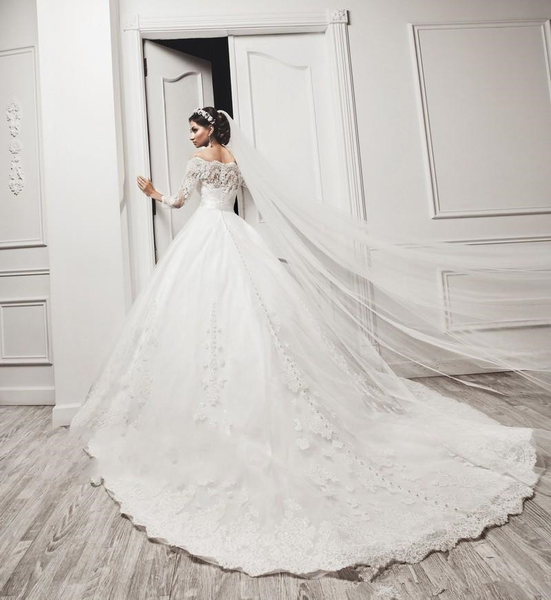 Fashion Off The Shoulder Dresses Long Illusion Sleeves Bling Sequin Beaded Wedding Dress Bridal Gowns Plus Size Cheap M33 0510