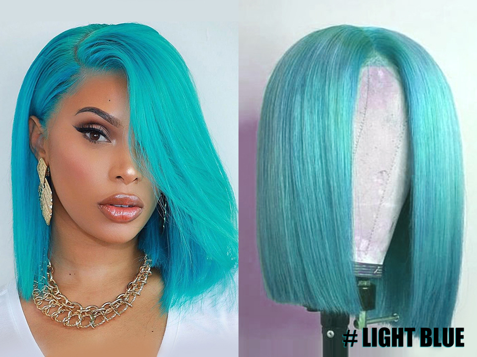 Straight Short Bob Wigs 99j Blue 613 Blonde 13x4 Lace Front Human Hair Wig Pink Green Straight Ombre Wigs