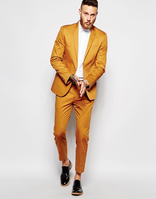 Orange Groom Wear One Button Fashion Men Wedding Tuxedos 2 Pieces Notched Lapel Young Suits Clothing