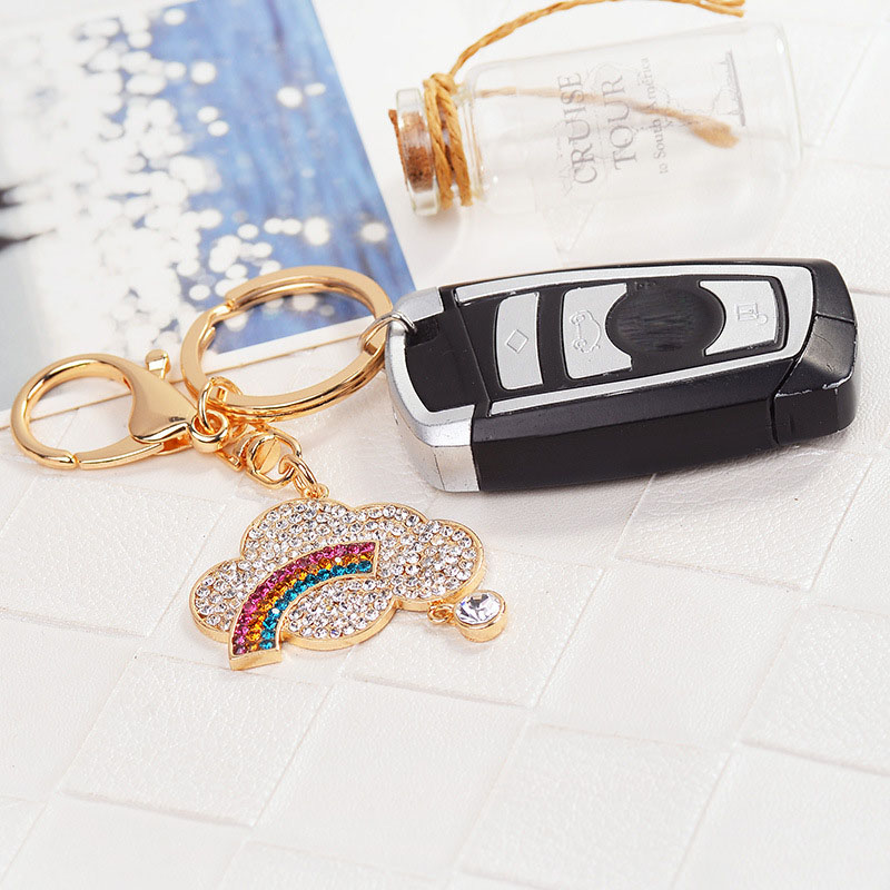 Blue white exquisite rhinestone cloud keychain fashion sparking rainbow jewelry keyring girl gift women bag pendant