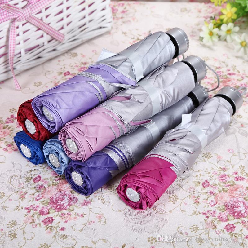 Solid Color Folding Umbrella Silver Plastic UV Sun Protection Sun Rain Women Men Umbrellas Creative Design Umbrella Mixed Color BH2187 CY - view 4