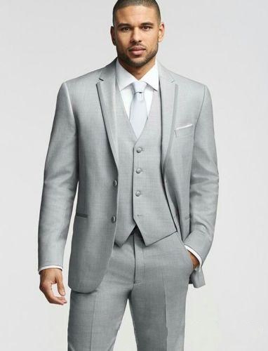 New Arrival Two Buttons Light Grey Wedding Groom Tuxedos Notch Lapel Groomsmen Men Suits Prom Blazer (Jacket+Pants+Vest+Tie) W63