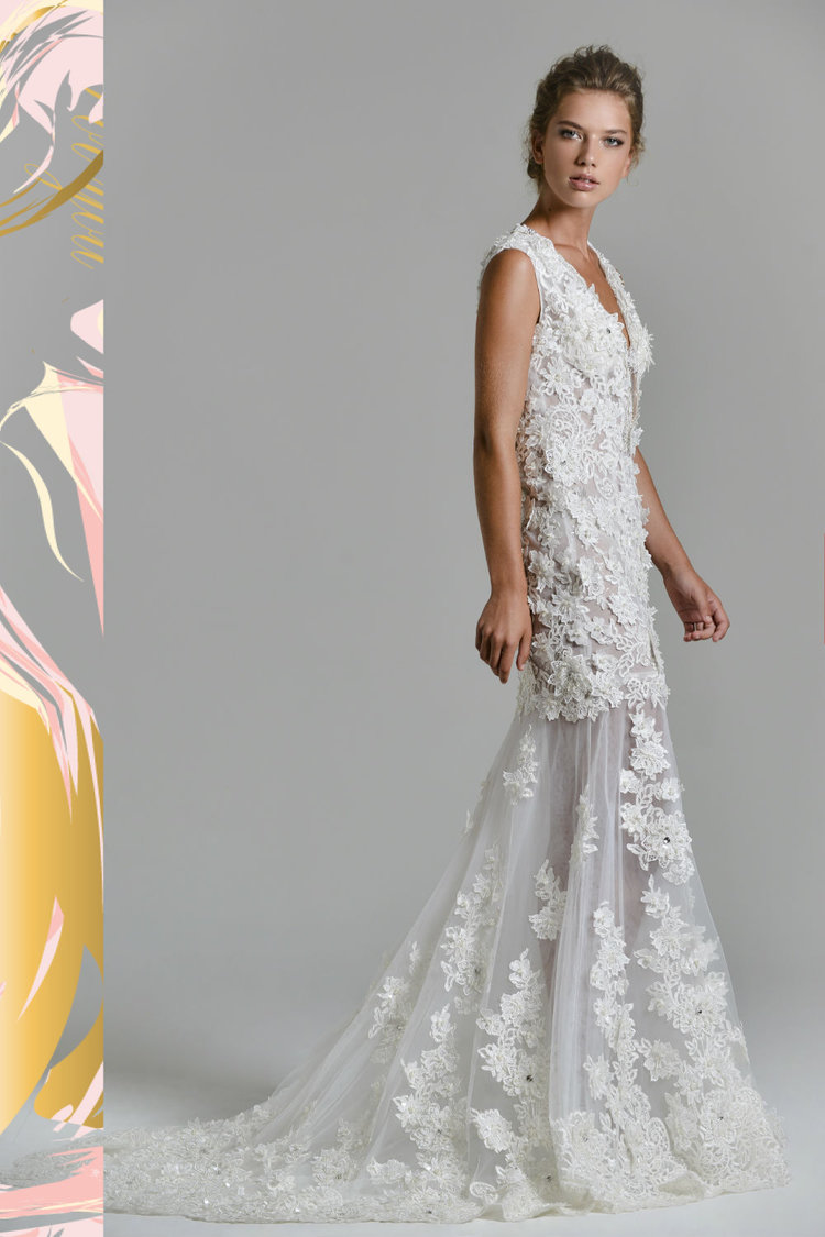 Mermaid Wedding Dresses Deep V Neck Lace 3D Floral Appliques Rhinestones Hollow Back Sweep Train Country Wedding Dress Plus Size Bridal Gown