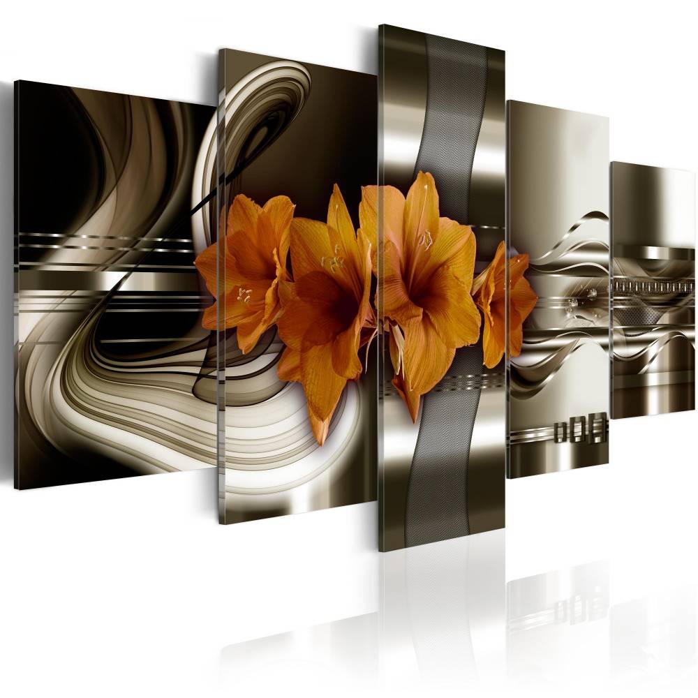 5 Panels Metal Flowers Painting Purple Flower Oil Pictures Living Room Decoration Paintings Canvas Wall Art No Frame (Unframed)