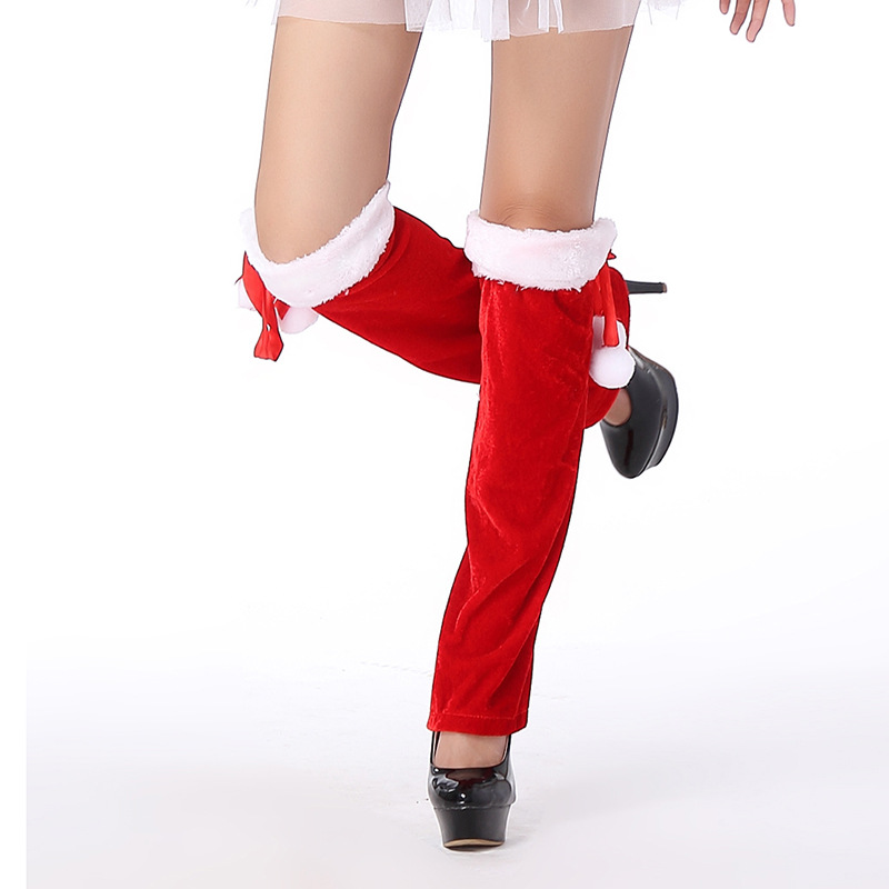 1 Pair Women's Red Christmas Velvet with White Fuzzy Trims Bows Balls Leg Warmers Cuffs Toppers Boot Socks Cover Multi Style Free Size