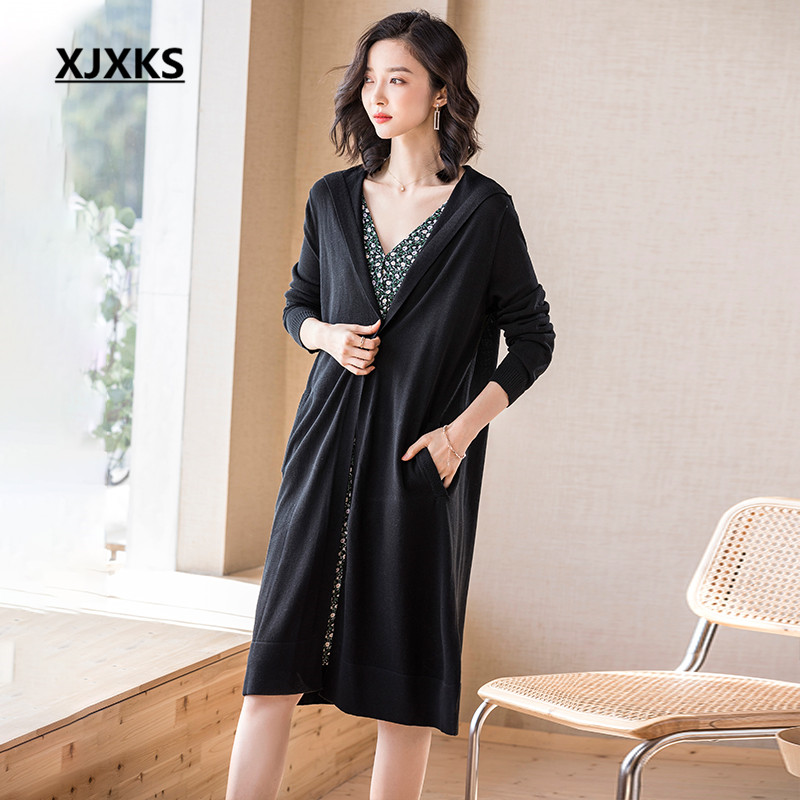 XJXKS Fashion hooded women long knitted coat 2020 spring new loose large size casual women's cardigan sweater, Black
XJXKS Fashion hooded women long knitted coat 2020 spring new loose large size casual women's cardigan sweater, Black