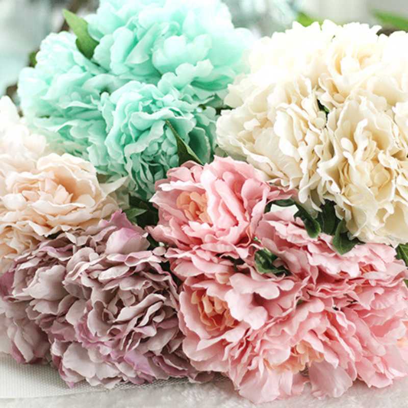5 Heads Artificial Flower Hydrangea Peony Bridal Bouquet Silk Flower For Home Party Decor with Green leaf Natural Lifelike