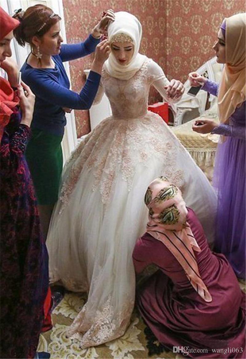modest muslim long sleeves wedding dresses ball gown islam bridal gowns custom made wedding dress with petticoat
