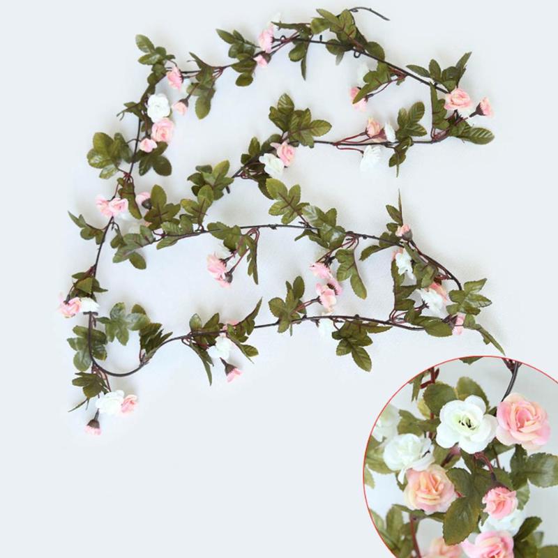 230cm/ 91in Silk Rose Wedding Decorations Ivy Vine Artificial Flowers Arch Decor with Green Leaves Hanging Wall Garland A0332