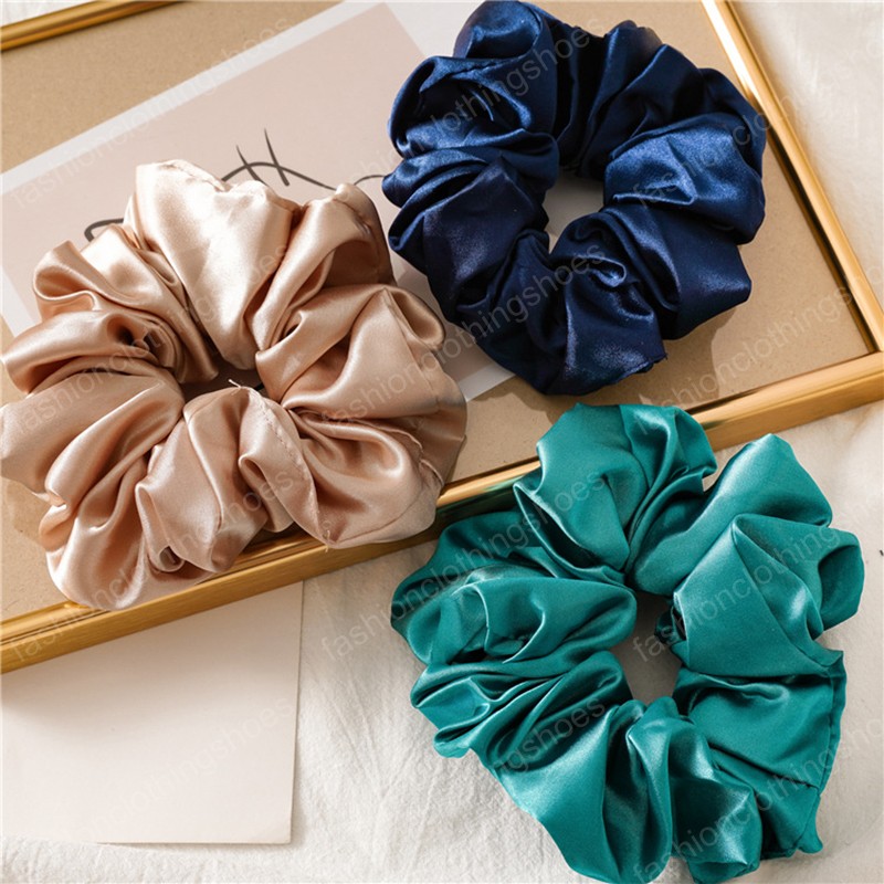 Ins Big Size Bright Color Hair Scrunchies Women Silk Scrunchie Elastic Hair Bands Girls Headwear Donut Grip Loop Ponytail Holder