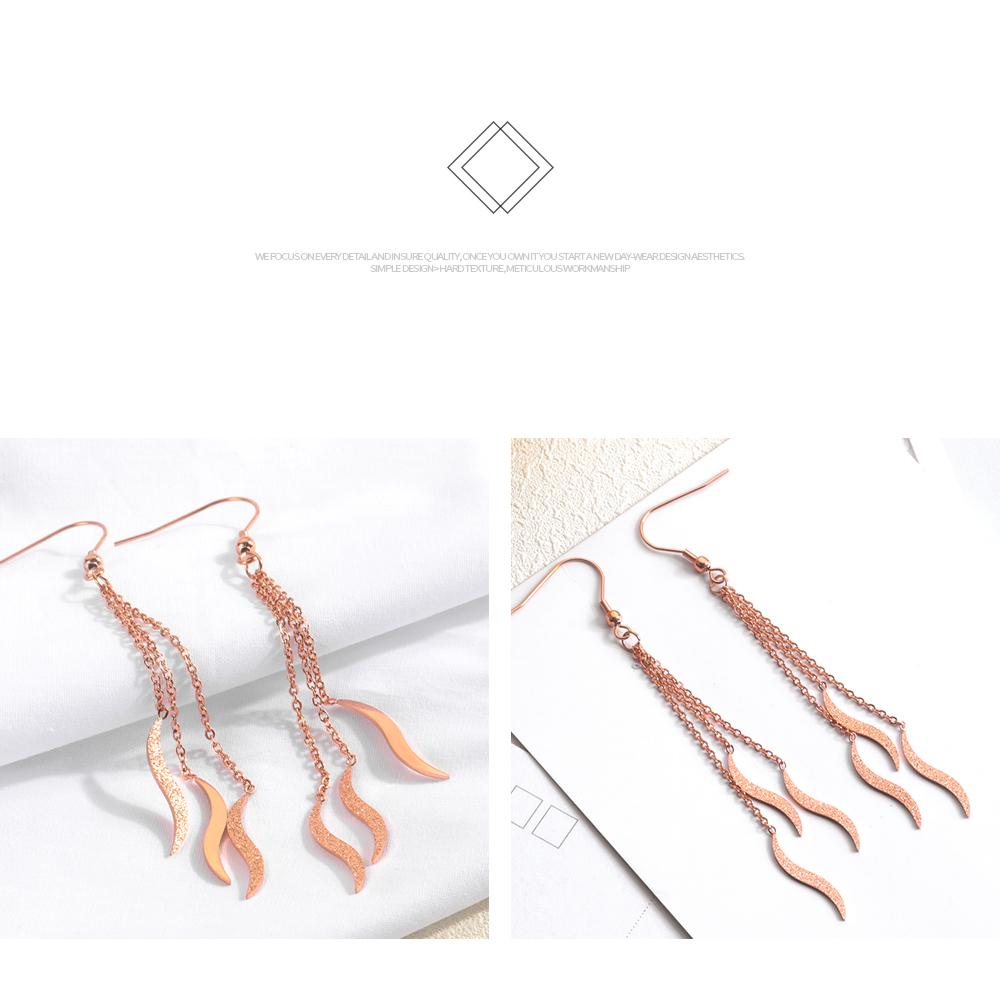 Charm Shining Scrub Tassel Drop Earrings Jewelry Stainless Steel 14K Gold Plated Earrings Women Girl's Gift