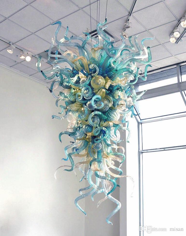 Hotel Application Hand Blown Murano Glass Chandelier Modern Hanging Chandelier Lighting Green Shade LED Crystal Pendant Lamp