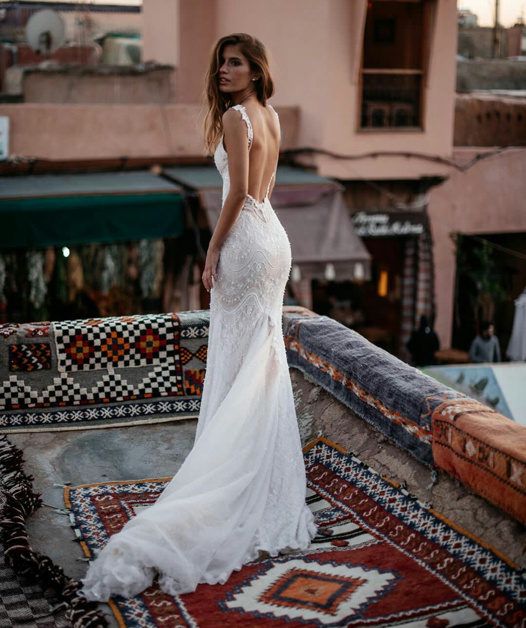Bohemia Dresses Deep V Neck Beads Appliques Lace Mermaid Bridal Gowns Custom Made Open Back Sweep Train Wedding Dress