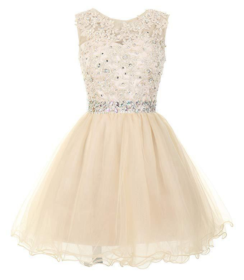 2019 Elegant Scoop Short Homecoming Dress Beaded Appliques Prom Graduation Gown Mini Cocktail Party Gown QC1413