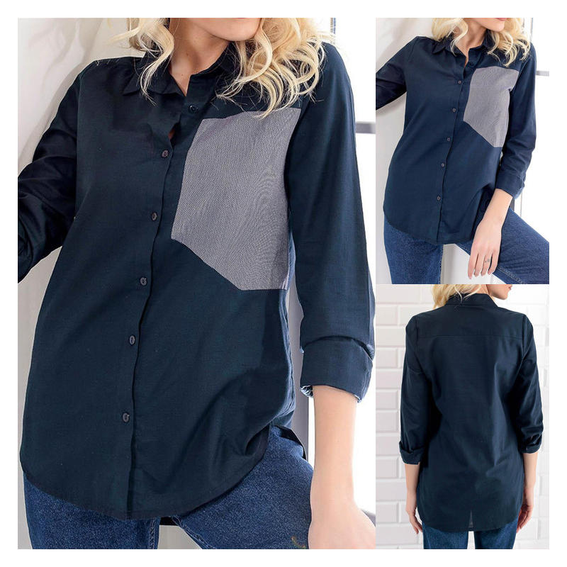 Women Autumn Casual Color Patchwork Long Sleeve Lapel Chiffon Shirt Ladies Baggy Blouses Loose Tops, Navy
Women Autumn Casual Color Patchwork Long Sleeve Lapel Chiffon Shirt Ladies Baggy Blouses Loose Tops, Navy