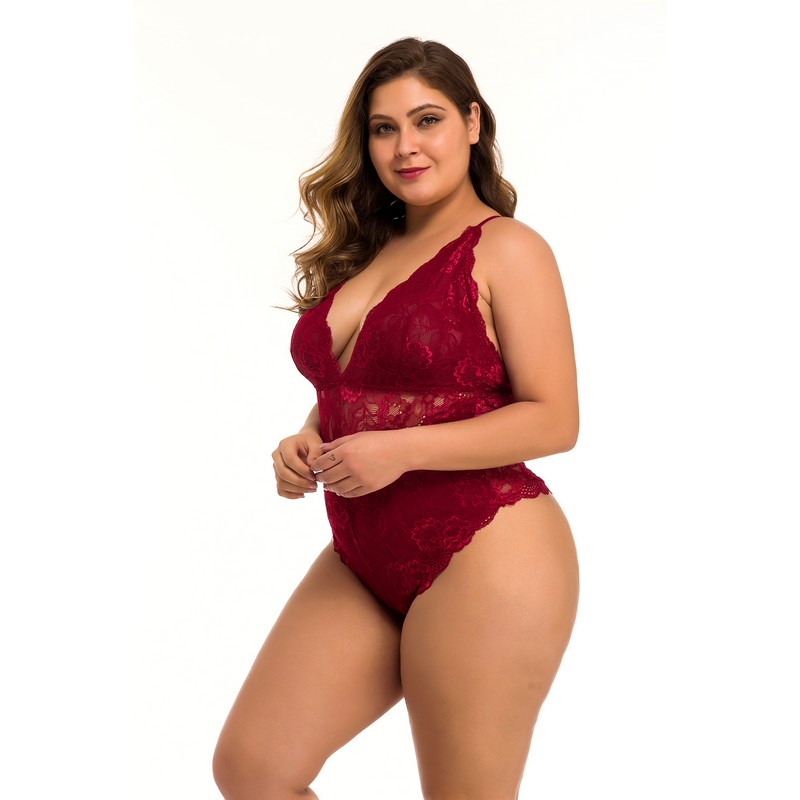 Women's Sexy Backless Midnight Floral Lace Padded cups Mesh Teddy with Criss-cross Adjustable Straps Underwear Sleepwear Lingerie Plus Size