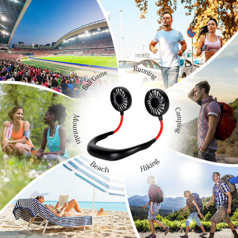 Fans Portable USB Rechargeable Sport Personal Hand-Free Mini Wearable Neck Band Dual Cooling 360 Degree Adjustment Head Lazy Hanging