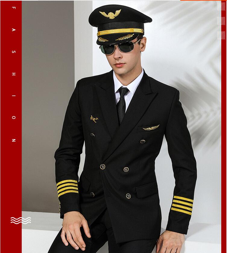 Air Captain Uniform Male Pilot Airline Uniform Coat Professional Suits Hat + Jacket + Pants aviation Property Workwear Flight Clothing
