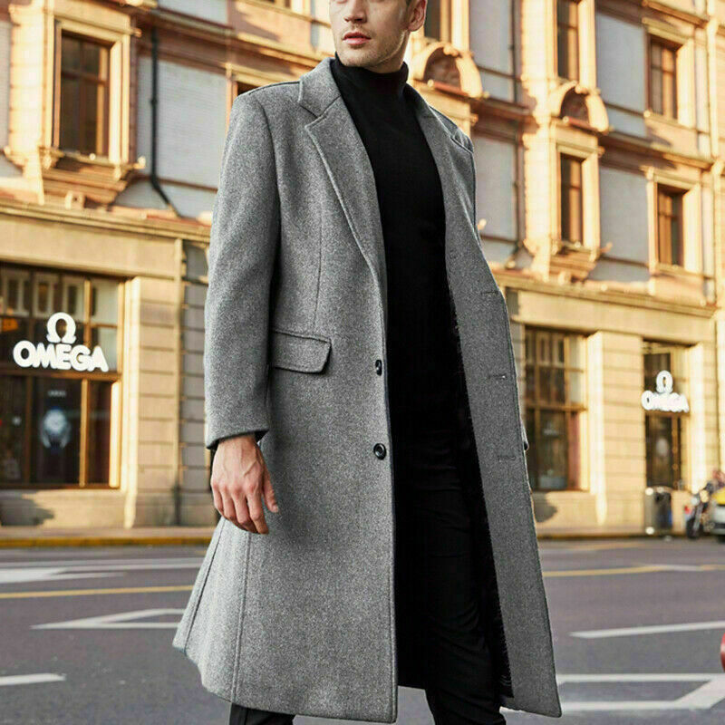Autumn and Winter Men's Vintage Fashion Boutique Single Breasted Coat Long Woolen Overcoats Casual Business Solid Color Coat