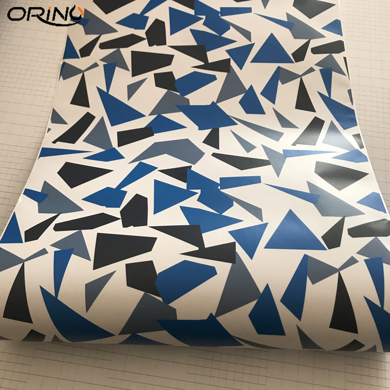 Black Blue White Arctic Camouflage / Camo Vinyl For Car Wrap Pixel Camo Sticker Film With Air Release Vehicle Graphic
