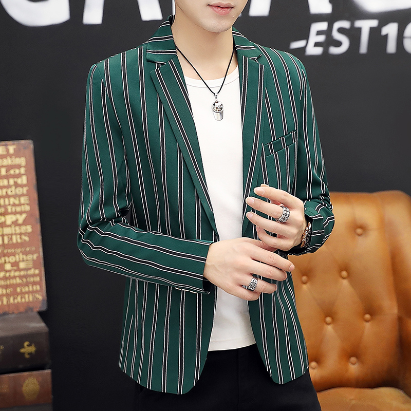 Blazer Men 2020 Spring and Autumn New Stripe Lapel Slim Men's Boutique Suits Blazers, Black