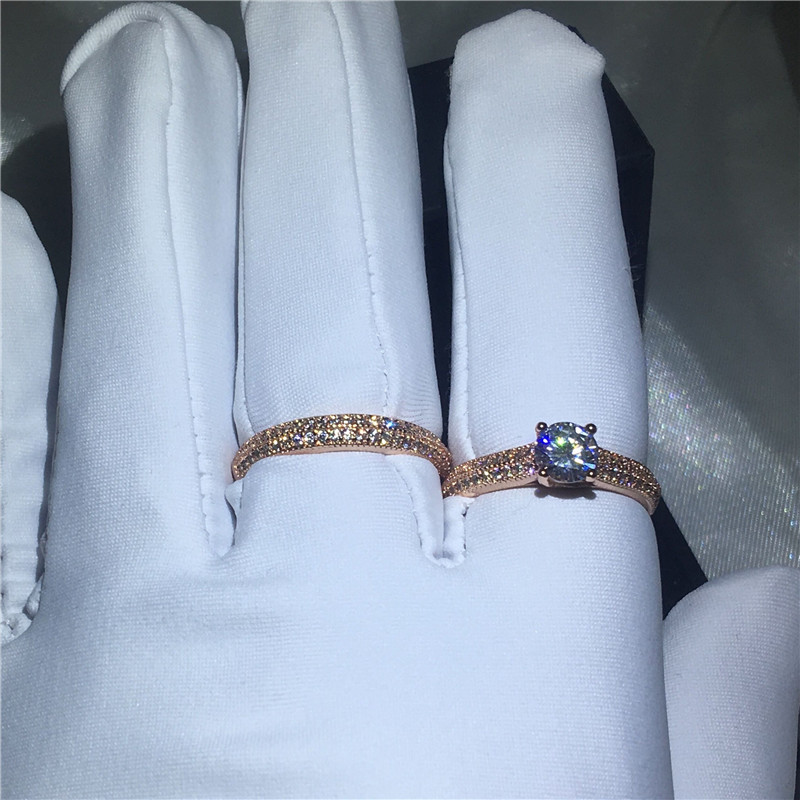 choucong Genuine 6mm Diamond Ring Set Rose Gold Filled 925 Silver Engagement Wedding Band Rings for women Jewelry