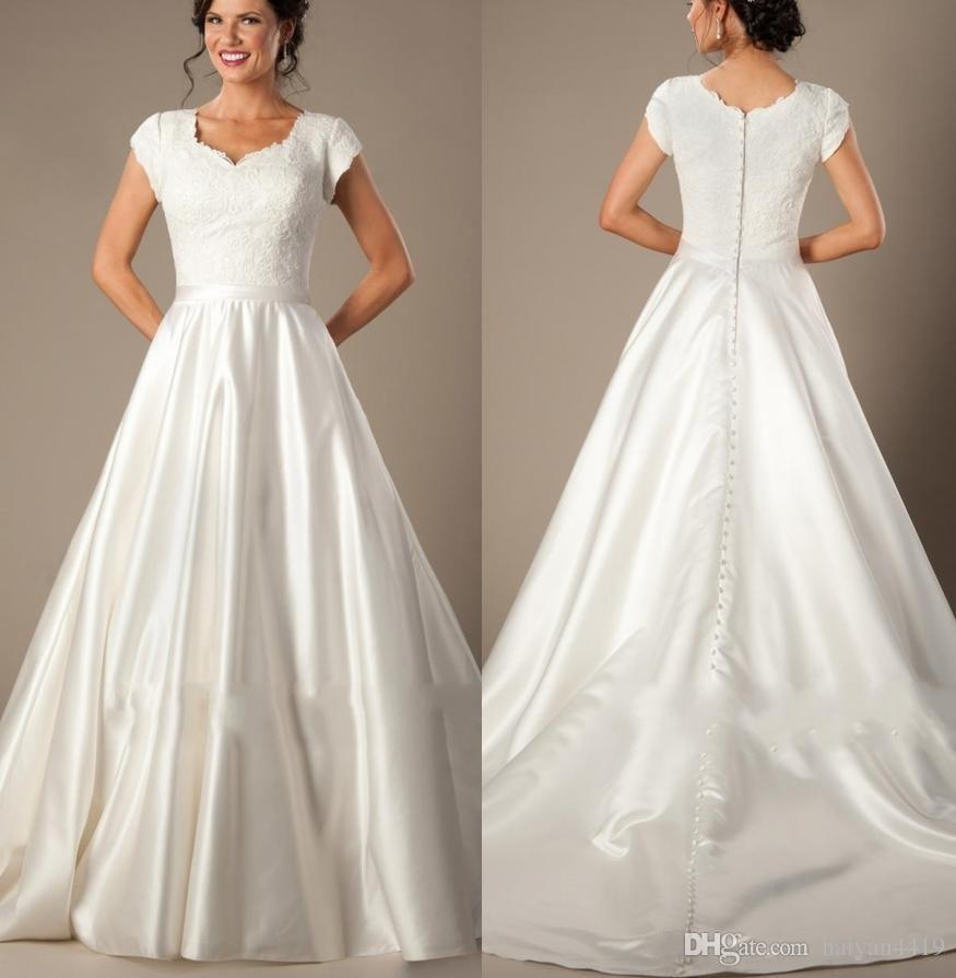 Vintage Modest A Line Wedding Dresses Sweetheart Cap Sleeves Lace Appliques Satin Buttons Back Sweep Train Simple Bridal Gowns Vestidos, White
Vintage Modest A Line Wedding Dresses Sweetheart Cap Sleeves Lace Appliques Satin Buttons Back Sweep Train Simple Bridal Gowns Vestidos, White