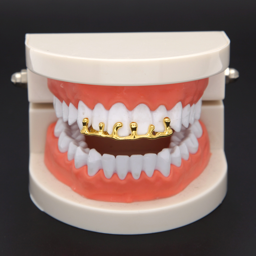 Hip Hop Gold Teeth Grillz Drip 8 Teeth Grills Dental Cosplay Bottom Lower Tooth Caps Rapper Mouth Jewelry Party Gift