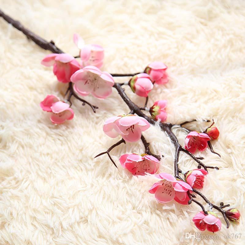 200pcs Plum Cherry Blossoms Silk Artificial Flowers Plastic Stem Sakura Tree Branch Home Table Decor Wedding Decoration Wreath