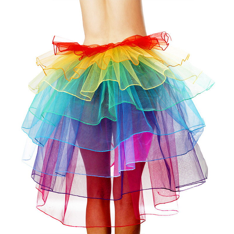 Party Club Dance Show Ruffles Skirt Women Rainbow Self-ties Front Mesh Pleated Tutu Petticoat Female Tulle Ball Gown Faldas Mujer Jupe от DHgate WW
