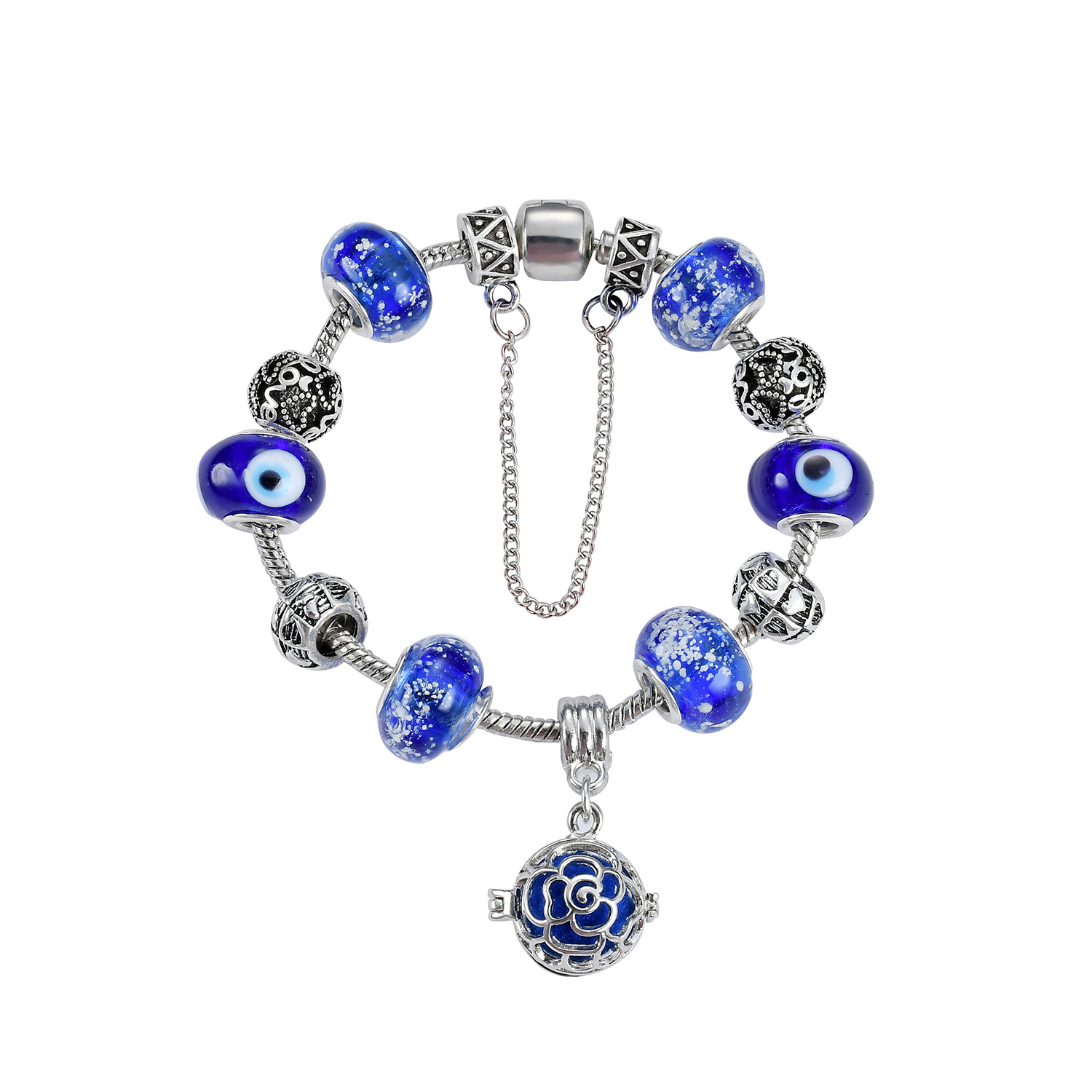 Antique Silver Plated Charm Bracelets European Big Hole Evil Eye Charms Glass Beads Perfume Locket Dangle Charms for Women Girls