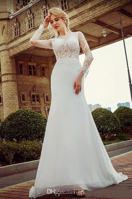 Luxury Long Sleeve Wedding Dresses White Fish Tail Lace Long Sleeved High Quality Freight Spring Sticker Beaches Wedding Dress