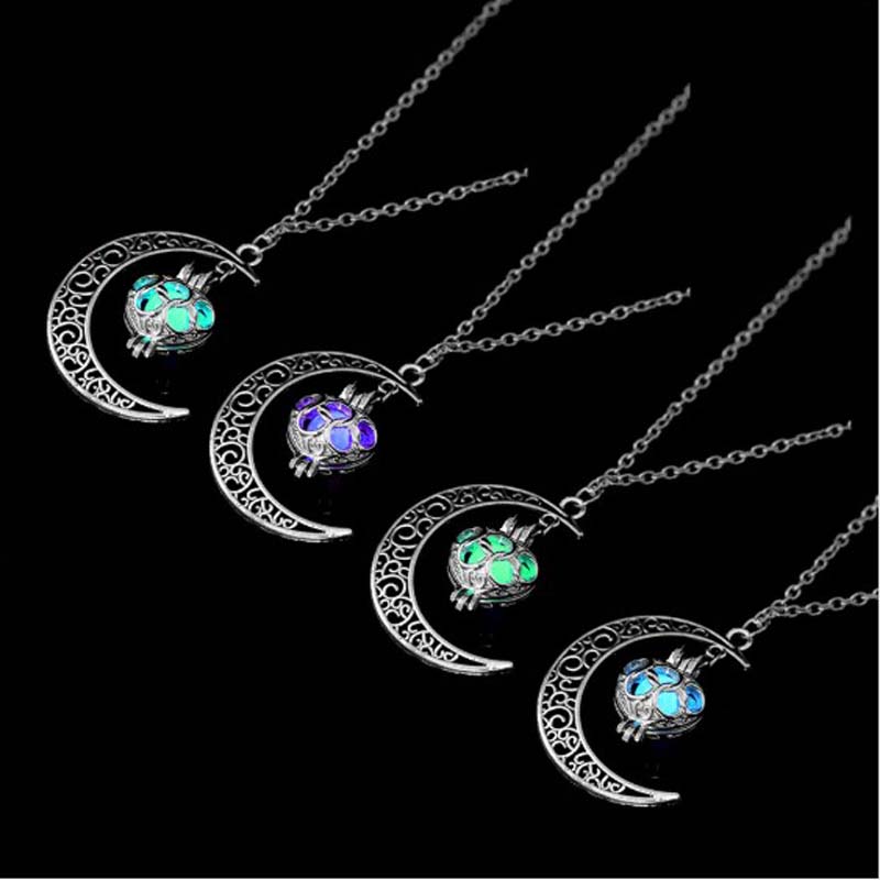 Glow In the Dark Jewelry Silver Plated with Crescent Shaped Pendant Luminous Stone Beads Necklace for Women Gift
Glow In the Dark Jewelry Silver Plated with Crescent Shaped Pendant Luminous Stone Beads Necklace for Women Gift
