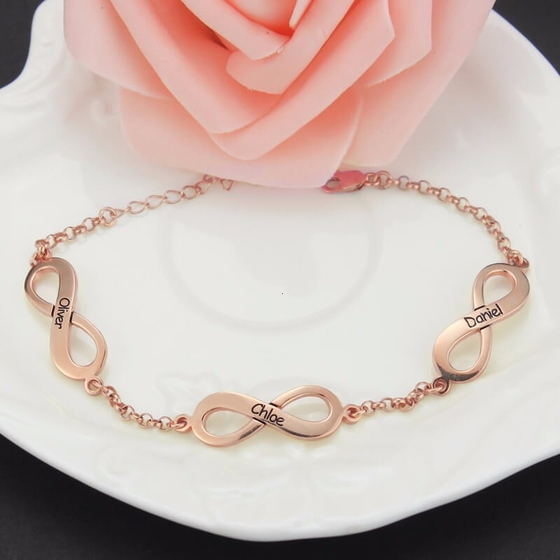 Women's Infinity Pendant Bracelet Custom Name Letter Bracelets Handmade 925 Sterling Silver Jewelry With Kids Names Mom Pulseras MX191018