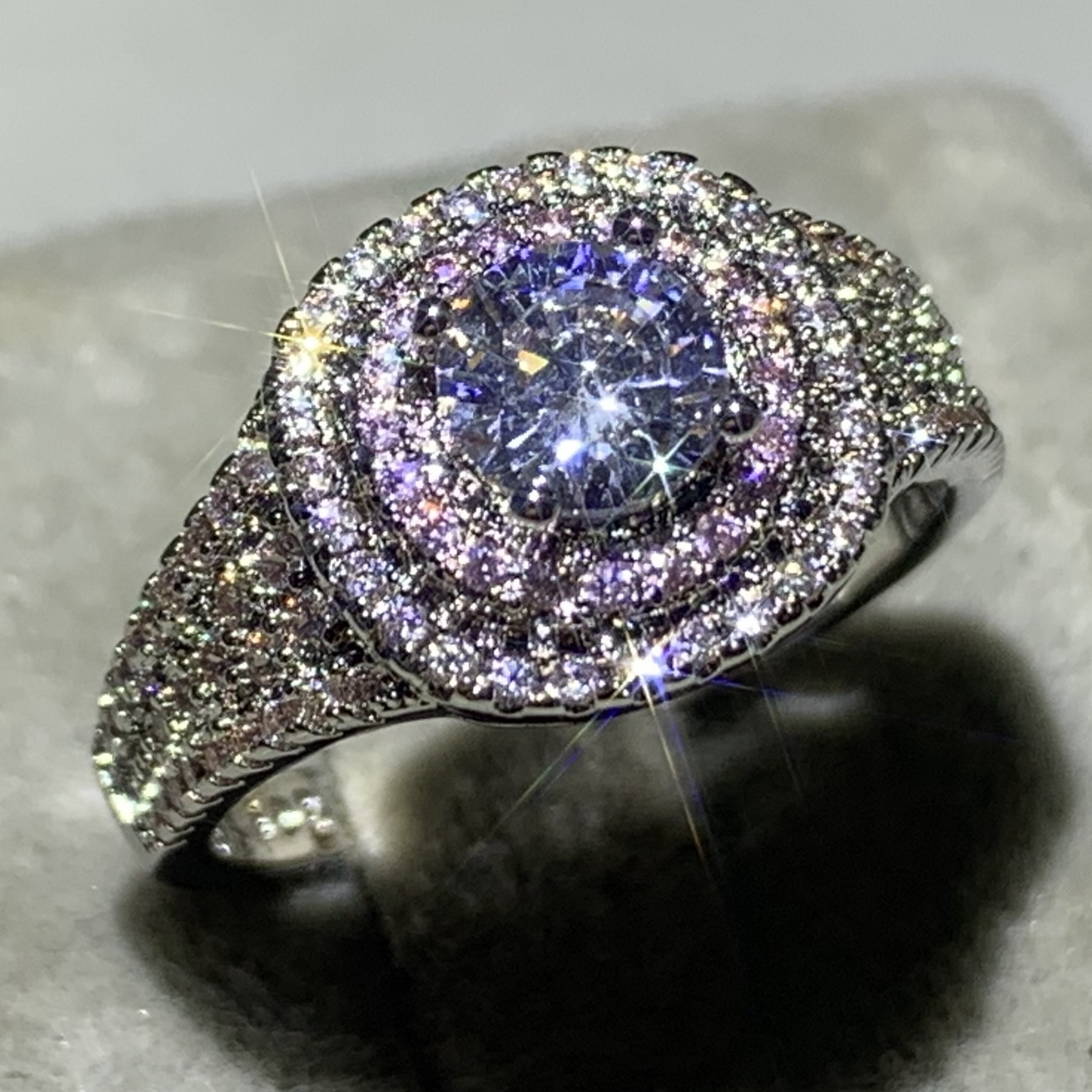 Stunning Sterg Sier White & Pink Sapphire CZ Dia Band Ring