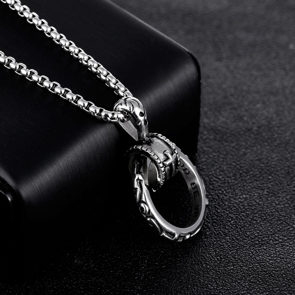 Creative Hip Hop Longevity Circle Cross Pattern Pendants Necklace Jewelry Stainless Steel Religious Jewelry Gift