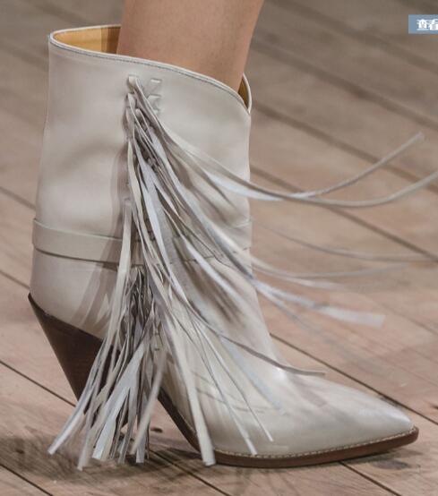 Hot Sale-Metal Tapered High-heeled Martin Boots Female FD Star Slope-heeled Short Cylinder Knight Boots