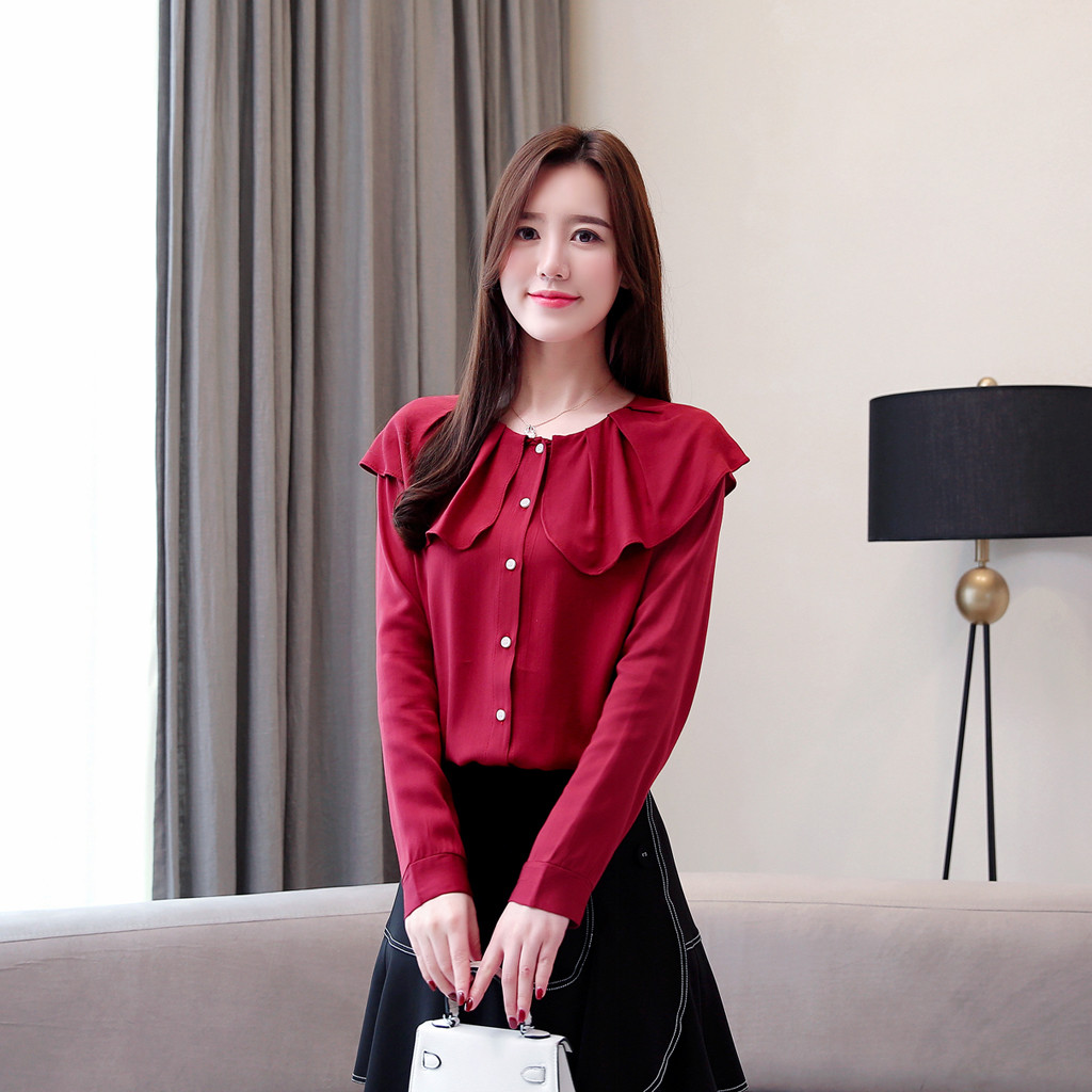Spring Summer Women Tops Long Sleeve Casual Chiffon Blouse Female O-neck Work Wear Solid Color White Office Shirts For Women#G30, Wine
Spring Summer Women Tops Long Sleeve Casual Chiffon Blouse Female O-neck Work Wear Solid Color White Office Shirts For Women#G30, Wine