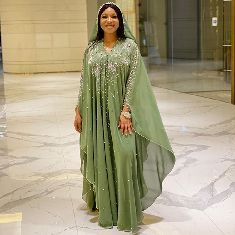 2020 Africa Clothing Robe African Design Bazin Chiffon Long Stick Diamond SLeeve Dashiki Dress Lady African Dresses For Women