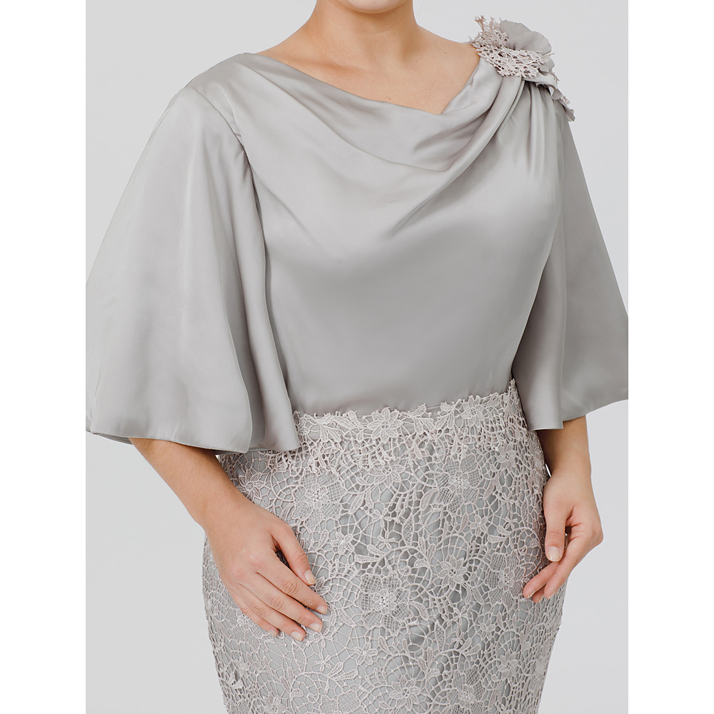 Silver Plus Size Mermaid Lace Mother Of The Bride Dresses With Half Sleeves Bateau Neck Wedding Guest Dress Floor Length Evening Gowns