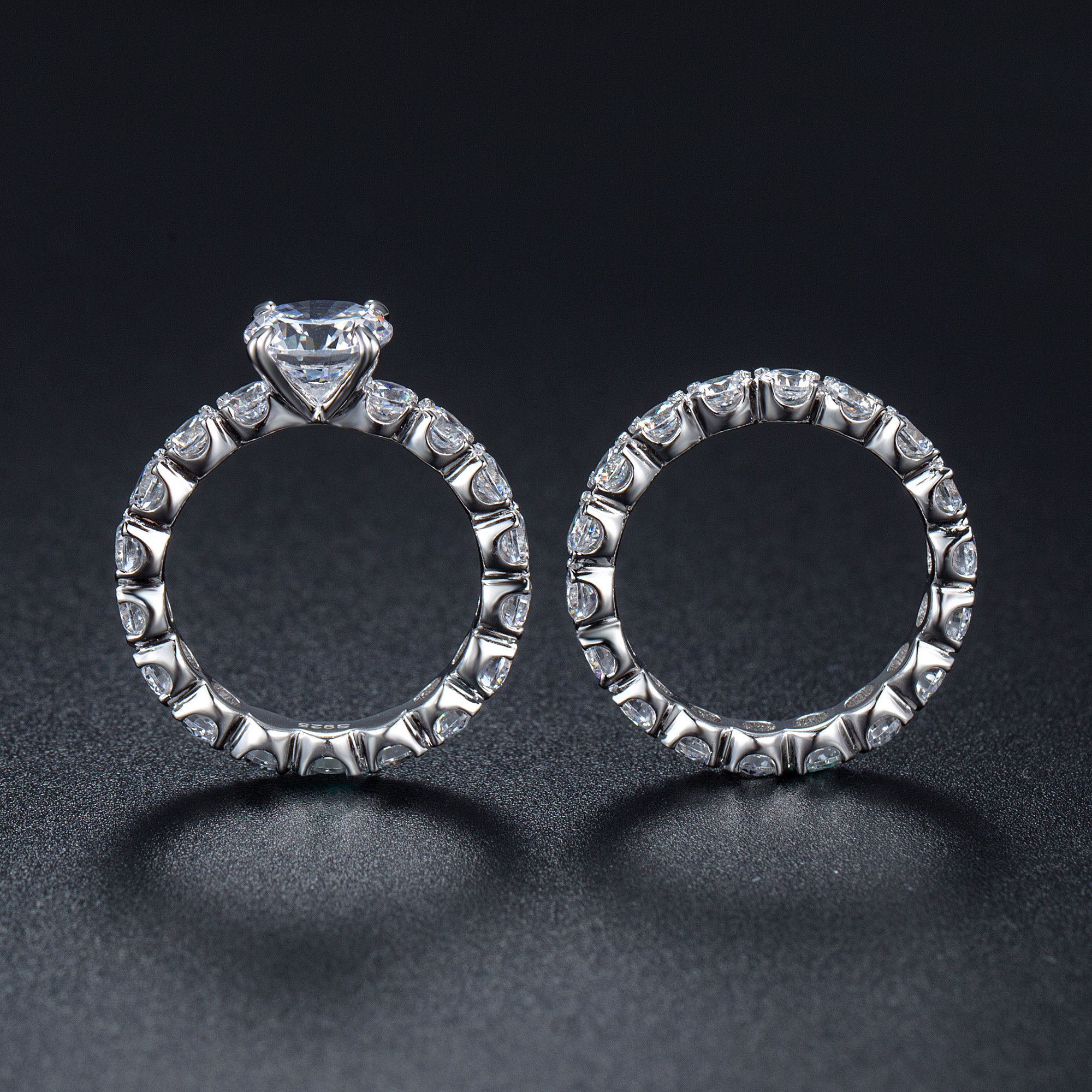 Fashion- Silver Wedding Ring For Lovers SILVER Color Crystal CZ Couple Rings Set Full Zirconia Women Engagement Wedding Rings Fine Jewelry