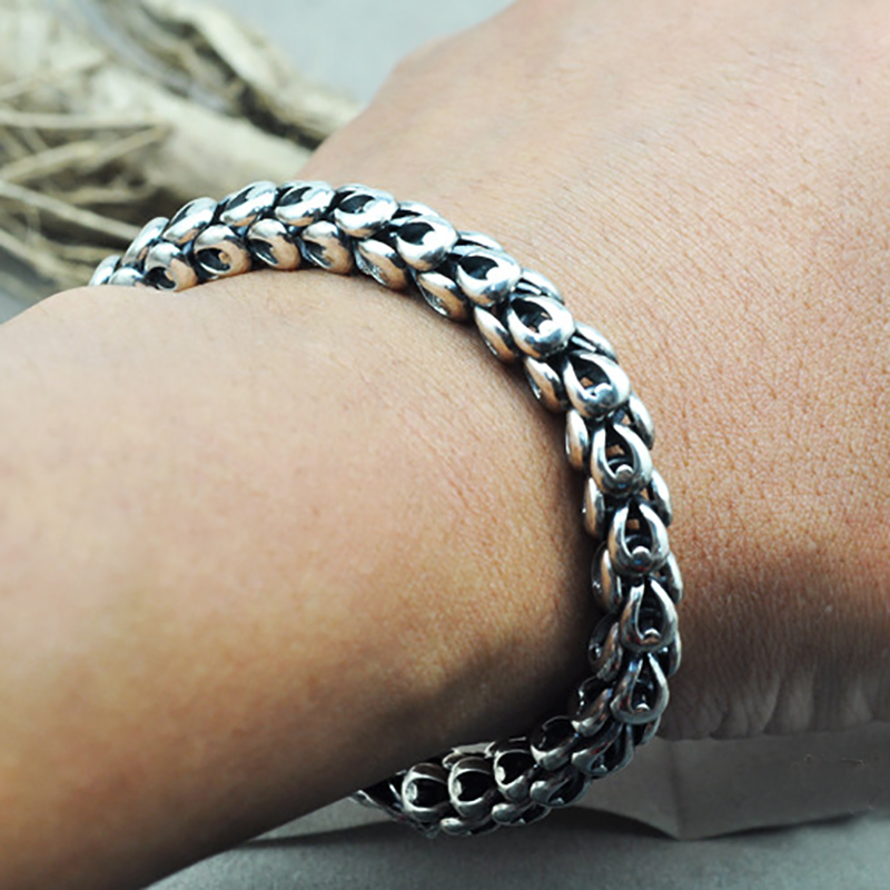 Dragon Scale Bracelet Chain Real Pure 925 Sterling Silver Double Heads Vintage Punk Rock Retro Style Men Jewelry CX200706