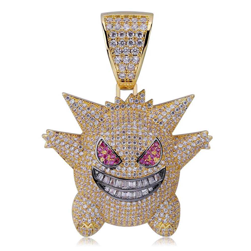 Funny Wizard Pendant Necklace Hip Hop Full Cubic Zirconia with Silver Gold Twist Chain Necklace Jewelry
