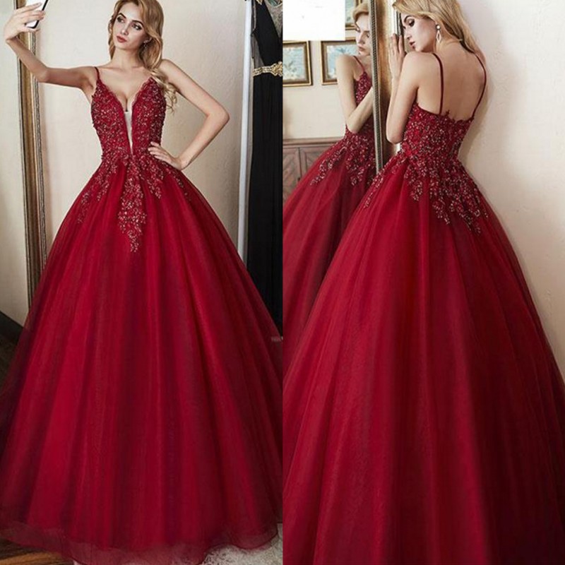 A Line Stunning Beaded Prom Dresses Sheer Plunging Neck Appliqued Formal Dress Floor Length Tulle Plus Size Sequined Evening Gowns ppliqued