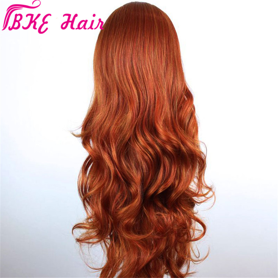 Long Wavy 360 lace Auburn Orange Color Wigs Synthetic Lace Front Wigs For Women Heat Resistant Fiber Glueless Ladies Cosplay Wig