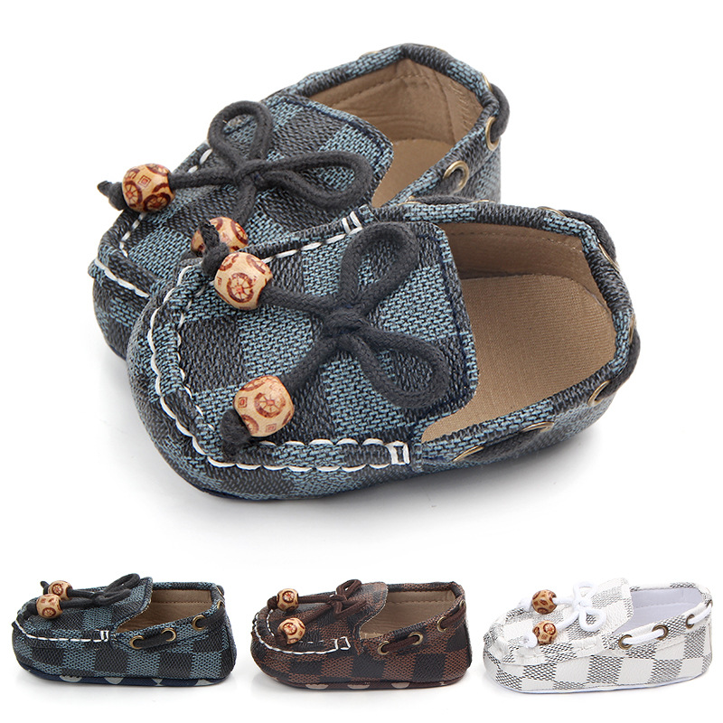 Baby Shoes Boy Classical Toddler First Walker Soft Sole Crib Shoes Newborn Sapatos Checkered Shoes Moccasins