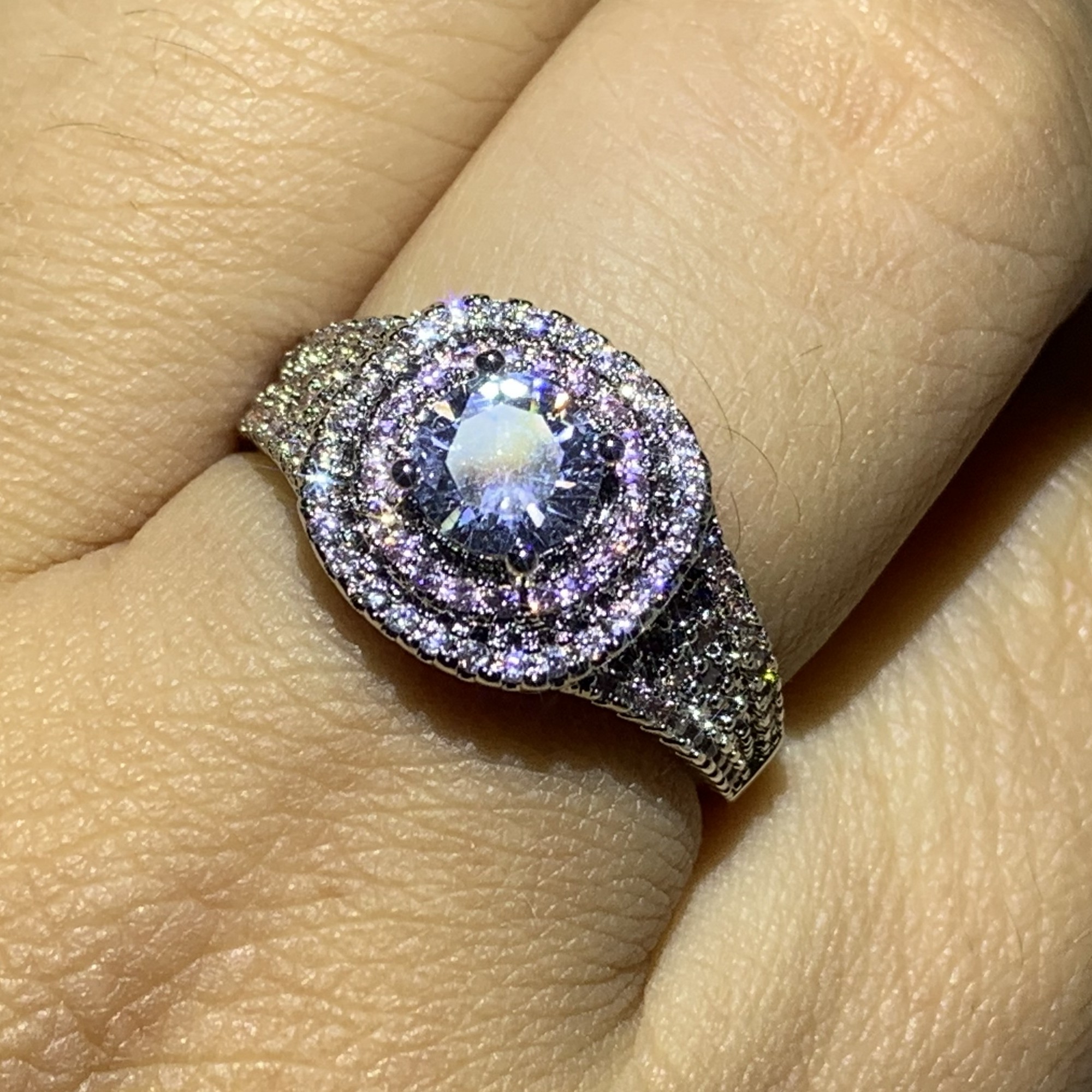 Stunning Sterg Sier White & Pink Sapphire CZ Dia Band Ring