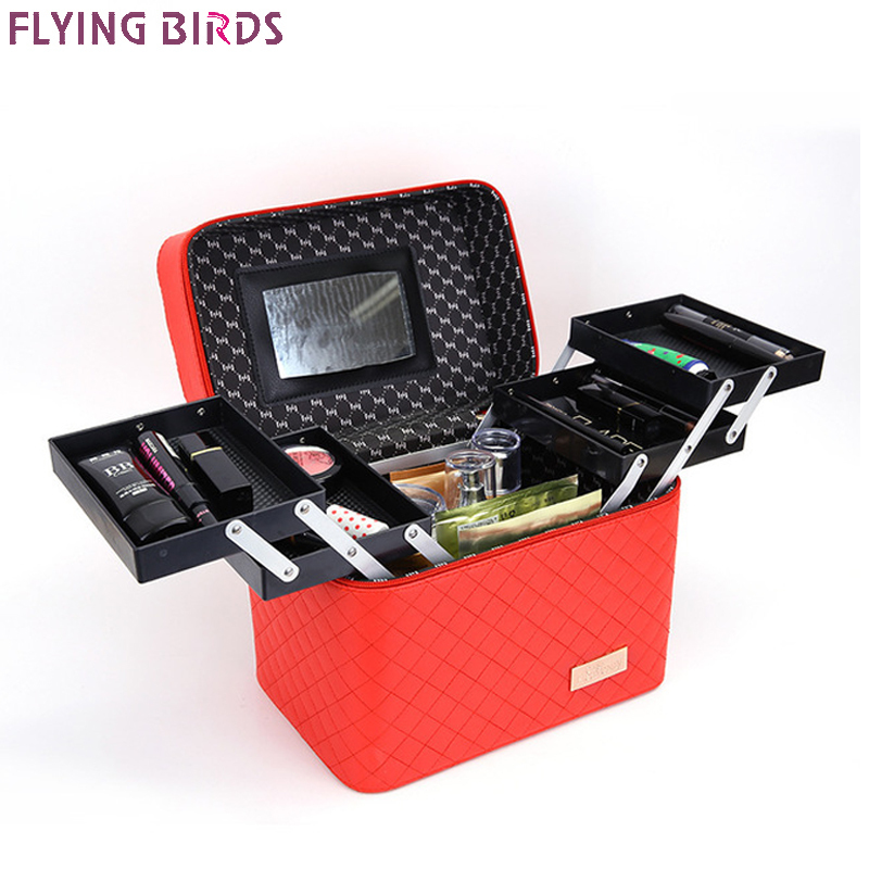 Flying Birds Women Makeup Bag Pu Leather Cosmetic Bag Case Makeup Organizer Storage Box Beautician Toiletry Flower Travel Bags Y19052501